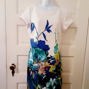 Sandra Darren Blue Tropical Floral Lined Dress Women's 12